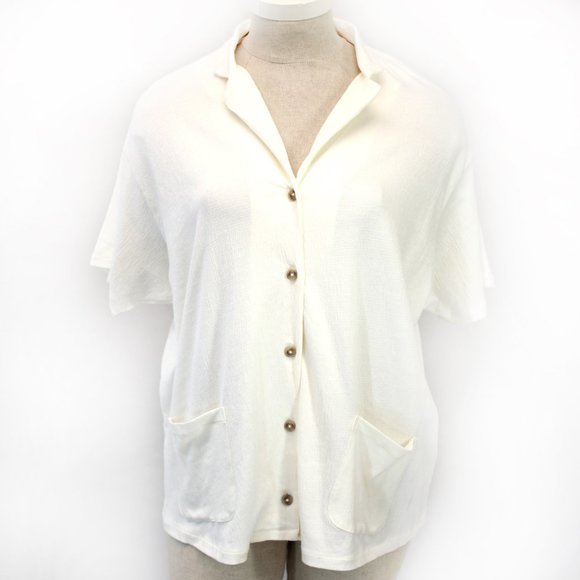 Madewell Plus White Textured Button Down Short Sleeve Cotton Shirt Top Blouse 2X - Picture 4 of 14